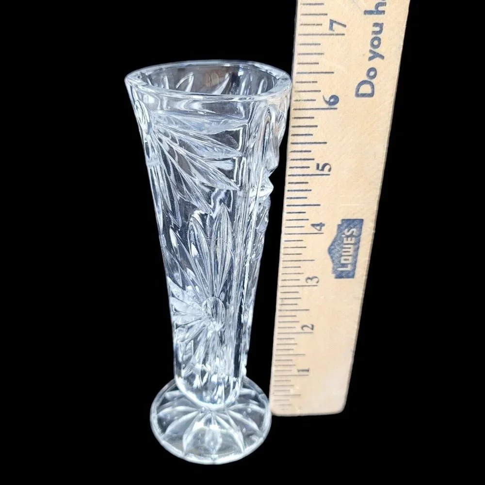 Genuine Lead Crystal Bud Vase Daisy Floral Clear Cut 3 Sided West Germany 6.5" - Picture 6 of 7